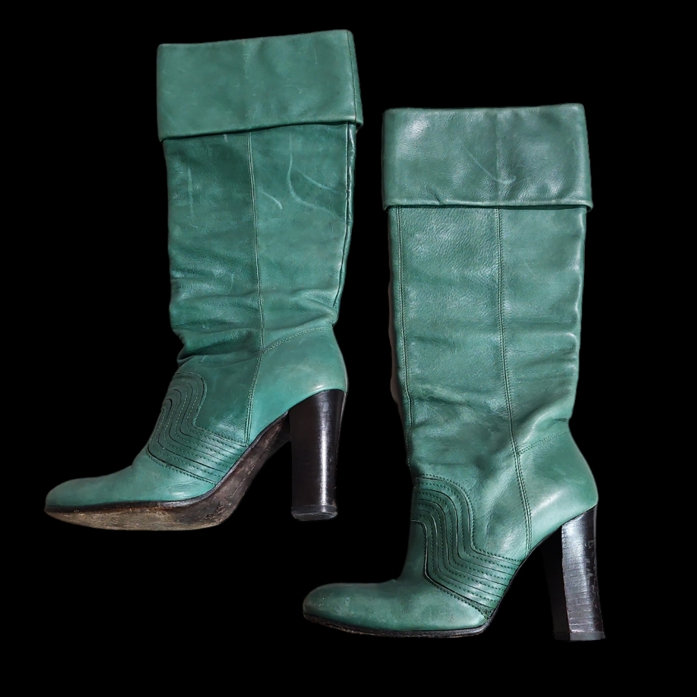 Miss Sixty Emerald Green Vintage Leather Boots Size EU 37 Heel EUC.
